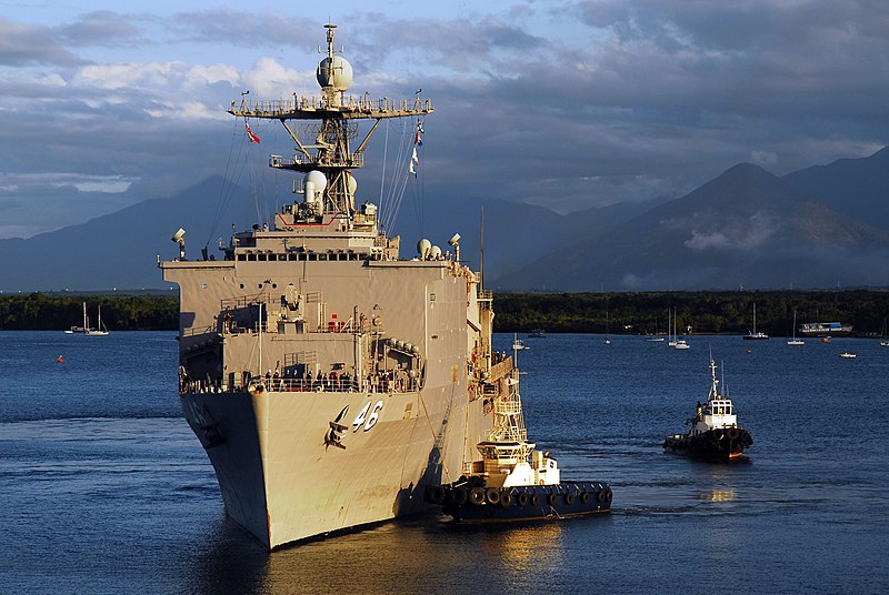 File:US Navy 090706-N-7843A-221 The amphibious dock landing ship USS Tortuga (LSD 46) is pushed away from the pier in Cairns, Australia after an eight-day port visit.jpg