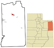 Uintah County Utah włączone i niezarejestrowane obszary Vernal highlighted.svg