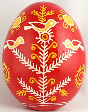 A traditional Ukrainian pysanka with bird motifs