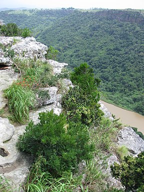 Die kloof in die suide van die reservaat van die Clearwater Trail-uitkykpunt af gesien