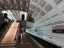 The station in the process of being painted white in April 2017 Union Station WMATA repainting 2017.jpg
