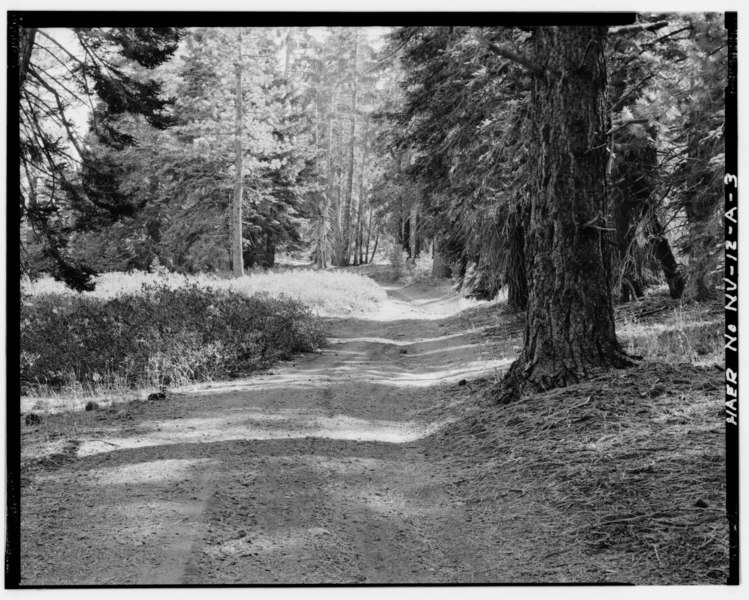 File:VIEW OF THE LOCATION FOR A PROPOSED WATERBAR TO BE CONSTRUCTED AFTER THE PROJECT HAS BEEN COMPLETED. LOCATED 0.13 MILE SOUTH OF HELIPAD -13. FACING SOUTH 760 EAST (1040). - HAER NEV,3-GLENB.V,1A-3.tif