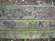 En benk i Seattles Viretta Park dekket av graffiti til minne om Kurt Cobain.