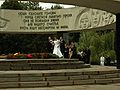 Wedding couple at war memorial