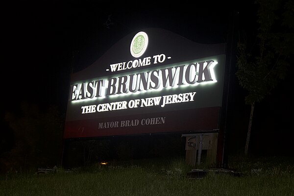 Illuminated sign entering into East Brunswick on Route 18