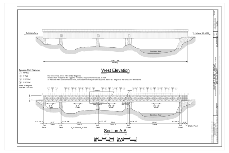 File:West Elevation-Section A-A - Knight's Ferry Bridge, Spanning Stanislaus River, bypassed section of Stockton-Sonora Road, Knights Ferry, Stanislaus County, CA HAER CA-314 (sheet 3 of 9).png