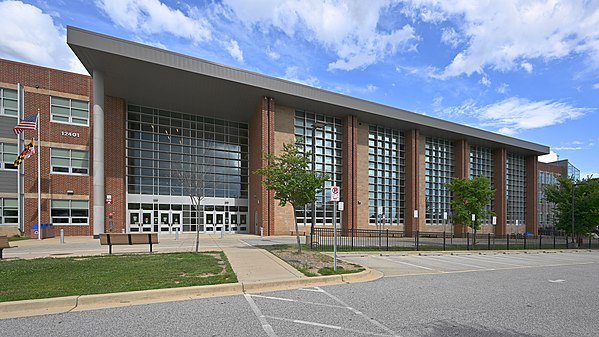 Wheaton High School building and entrance. Wheaton, MD