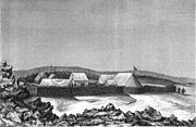 ハワイのマウナロア山における探検隊のキャンプ（1841年、隊所属の画家が描いたもの）