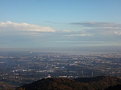 A panoramic view of Kasumigaura and Tsuchiura, from Mount Hokyo