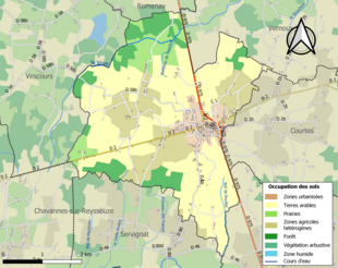 Barevná mapa znázorňující využití půdy.