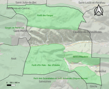 Carte des ZNIEFF de type 1 sur la commune.