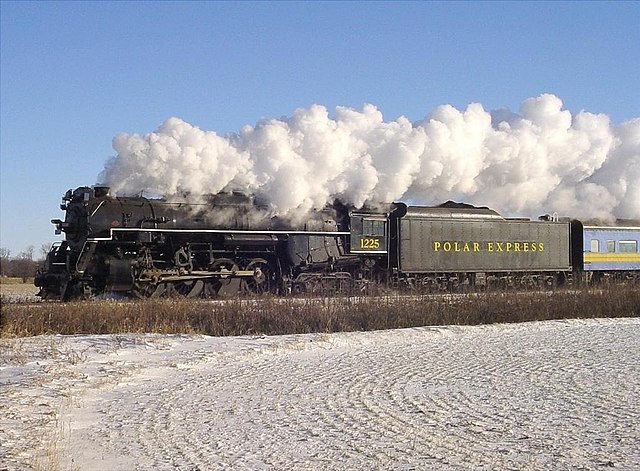 Pere Marquette 1225 passing through with Polar Express livery.
