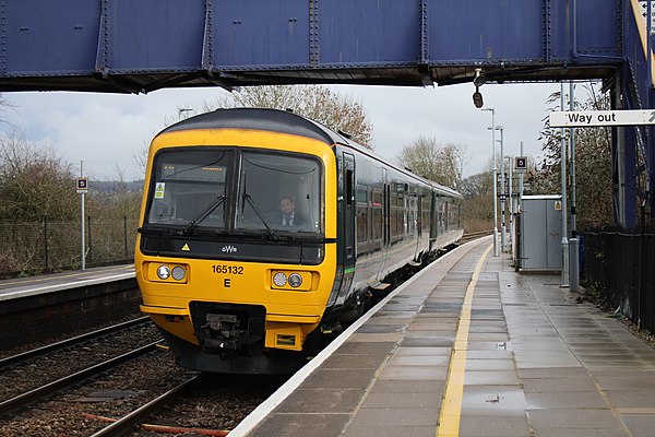 A Class 165 unit arrives with a Gloucester to Weymouth service