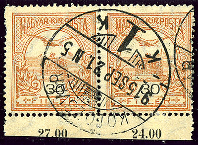 Pair of Hungarian postage stamps cancelled at Kolozsvár in 1915
