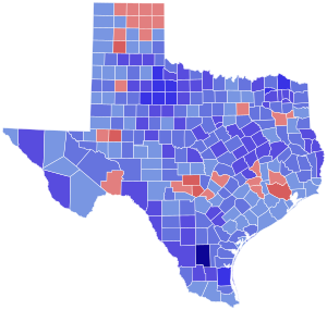 1970 United States Senate election in Texas results map by county.svg