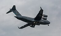 A C-17 Globemaster, tail 06-6167, on final approach at Kadena Air Base in Okinawa, Japan. It is assigned to the 436th and 512th Airlift Wing out of Dover AFB in Delaware, United States.