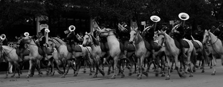 The mounted band of the 2nd U.S. Cavalry leads the parade at the 1902 encampment of the Grand Army of the Republic.