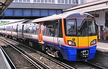 Class 378 in revised London Overground livery 378150 at Clapham Junction.jpg