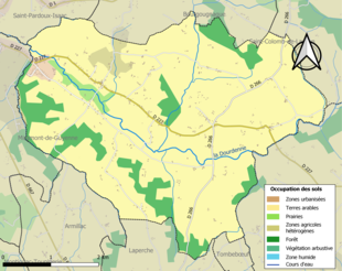 Barevná mapa znázorňující využití půdy.