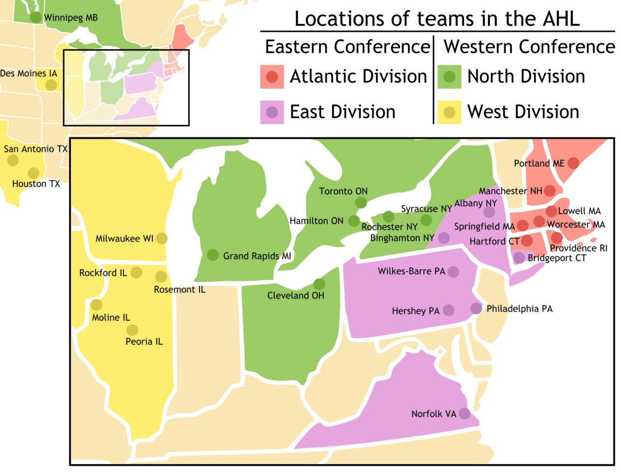 AHL Map, Teams