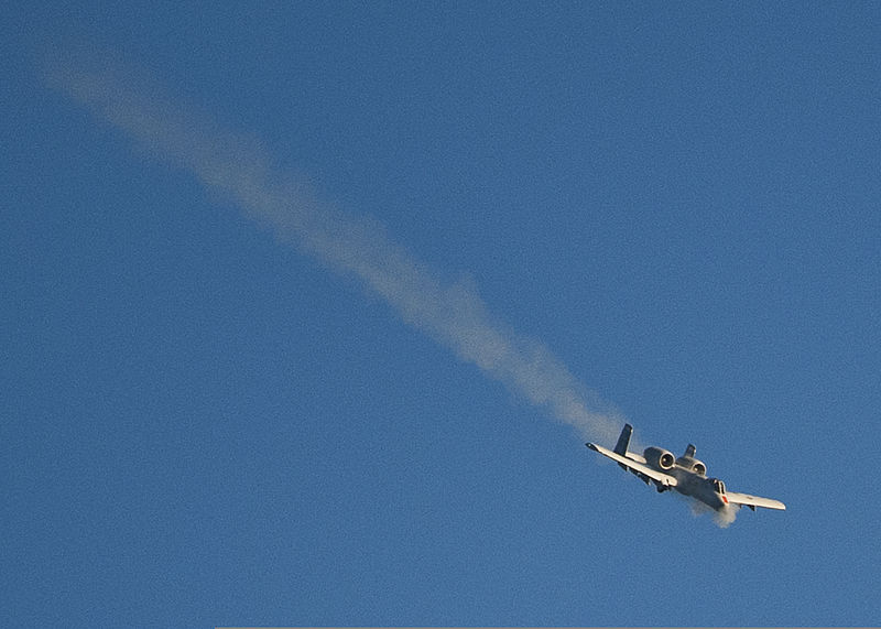 File:A U.S. Air Force A-10 Thunderbolt II aircraft assigned to the 40th Flight Test Squadron executes a strafing run over a bombing range near Eglin Air Force Base, Fla., Dec. 10, 2013 131210-F-OC707-003.jpg
