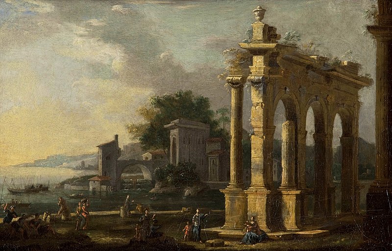 File:A coastal landscape with figures by classical ruins by Leonardo Coccorante.jpg