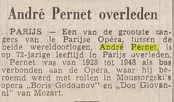 Overlijden André Pernet AD 25 6 1966