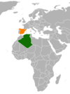 نقشهٔ موقعیت اسپانیا و الجزایر.