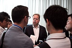 Andy Palmer, talking to reporters during e-NV200 launch in Yokohama Andy Palmer 9-June-2014 - picture by Bertel Schmitt 07.JPG