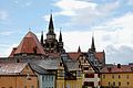 Februar: Altstadt von Ansbach mit Blick auf Häuserreihe an der Reitbahn, St. Gumbertus, Hofkanzlei und St. Johannis.