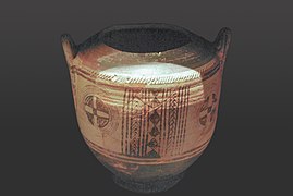 Pyxide de style eubéen, protogéométrique tardif (fin du Xe siècle av. J.-C.). Musée d'Art cycladique.