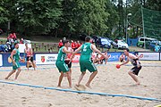 Deutsch: Beachhandball Europameisterschaften 2019 (Beach handball Euro); Tag 2: 3. Juli 2019 – Männer, Vorrunde Gruppe C, Nordmazedonien-Schweiz 0:2 (13:22, 18:19) English: Beach handball Euro; Day 2: 3 July 2019 – Women Preliminary Round Group A – Men Preliminary Round Group C – North Macedonia-Switzerland 0:2 (13:22, 18:19)