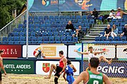 Deutsch: Beachhandball Europameisterschaften 2019 (Beach handball Euro); Tag 5: 6. Juli 2019 – Männer, Halbfinale, Dänemark-Ungarn 2:0 (19:16, 22:18) English: Beach handball Euro; Day 5: 6 July 2019 – Semifinal Men – Denmark-Ukraie 2:0 (19:16, 22:18)