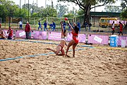 Deutsch: Beachhandball bei den Olympischen Jugendspielen 2018; Tag 6, 11. Oktober 2018; Mädchen, Platzierungssspiel Ränge 11-12 – Amerikanisch Samoa-Mauritius 2:1 English: Beach handball at the 2018 Summer Youth Olympics at 11 October 2018 – Girls Placement Match 11-12 – American Samoa-Mauritius 2:1