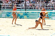 Deutsch: Beachvolleyball bei den Olympischen Jugendspielen 2018; Tag 9, 15. Oktober 2018; Mädchen, Viertelfinale: USA-Spanien 2–1 (21–19/17–21/15–9) English: Beach volleyball at the 2018 Summer Youth Olympics at 15 October 2018 – Girls Quarterfinals: USA-Spain 2–1 (21–19/17–21/15–9)