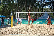 Deutsch: Beachvolleyball bei den Olympischen Jugendspielen 2018; Tag 8, 14. Oktober 2018; Mädchen, Achtelfinale – Bolivien-Puerto Rico 0:2 (18–21/18–21 ) English: Beach volleyball at the 2018 Summer Youth Olympics at 14 October 2018 – Girls Round of 16 – Bolivia-Puerto Rico 0:2 (18–21/18–21 )