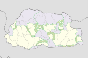 Protected areas of Bhutan in lavender; biological corridors in green