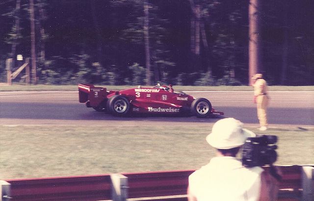 Bobby Rahal celebrates victory for Truesports at Mid-Ohio in 1985.