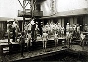 Swim class for boys, England, c. 1914