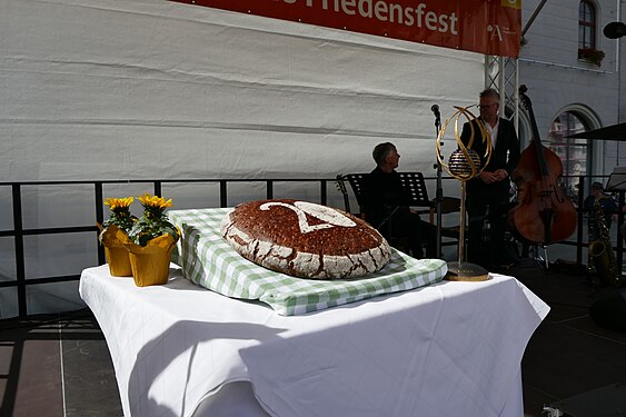 Loaf of bread that will be shared later as a sign of peace at the Augsburg Peace Festival