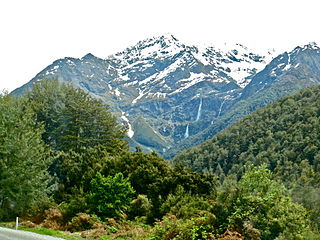 Bridal Veil Falls (Routeburn, Otago) waterfall near Queenstown, Otago, in New Zealand