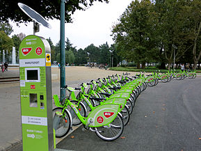 Rental station for e-bikes, Budapest, Hungary