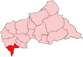 Harta prefecturii economice Sangha-Mbaéré în cadrul Republicii Centrafricane