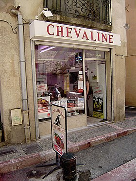 A butcher shop specializing in horse meat in Pezenas, Languedoc, France