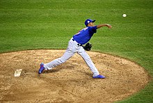 Carl Edwards Jr. delivers a pitch during the 10th inning of World Series Game 7. Cubs reliever Carl Edwards Jr. delivers a pitch during the 10th inning of World Series Game 7. (30111500093).jpg