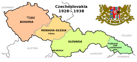 Lands and their capitals (underlined) of the First Czechoslovak Republic