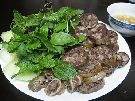 A dish of dồi, a popular Vietnamese blood pudding