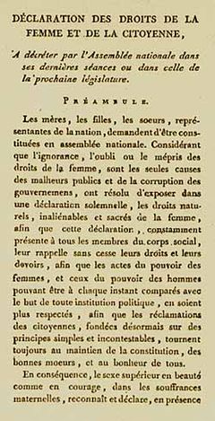 First page of the Declaration of the Rights of Woman and of the Female Citizen DDFC.jpg