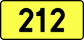 English: Sign of DW 212 with oficial font Drogowskaz and adequate dimensions.