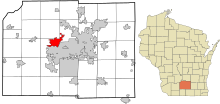 Eingemeindete und nicht eingetragene Gebiete in Dane County Wisconsin Middleton hervorgehoben.svg